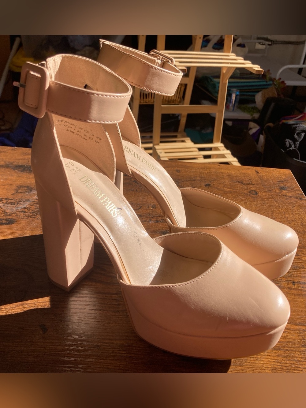 Dream Pairs Blush Platform Ankle-Strap Block Heels